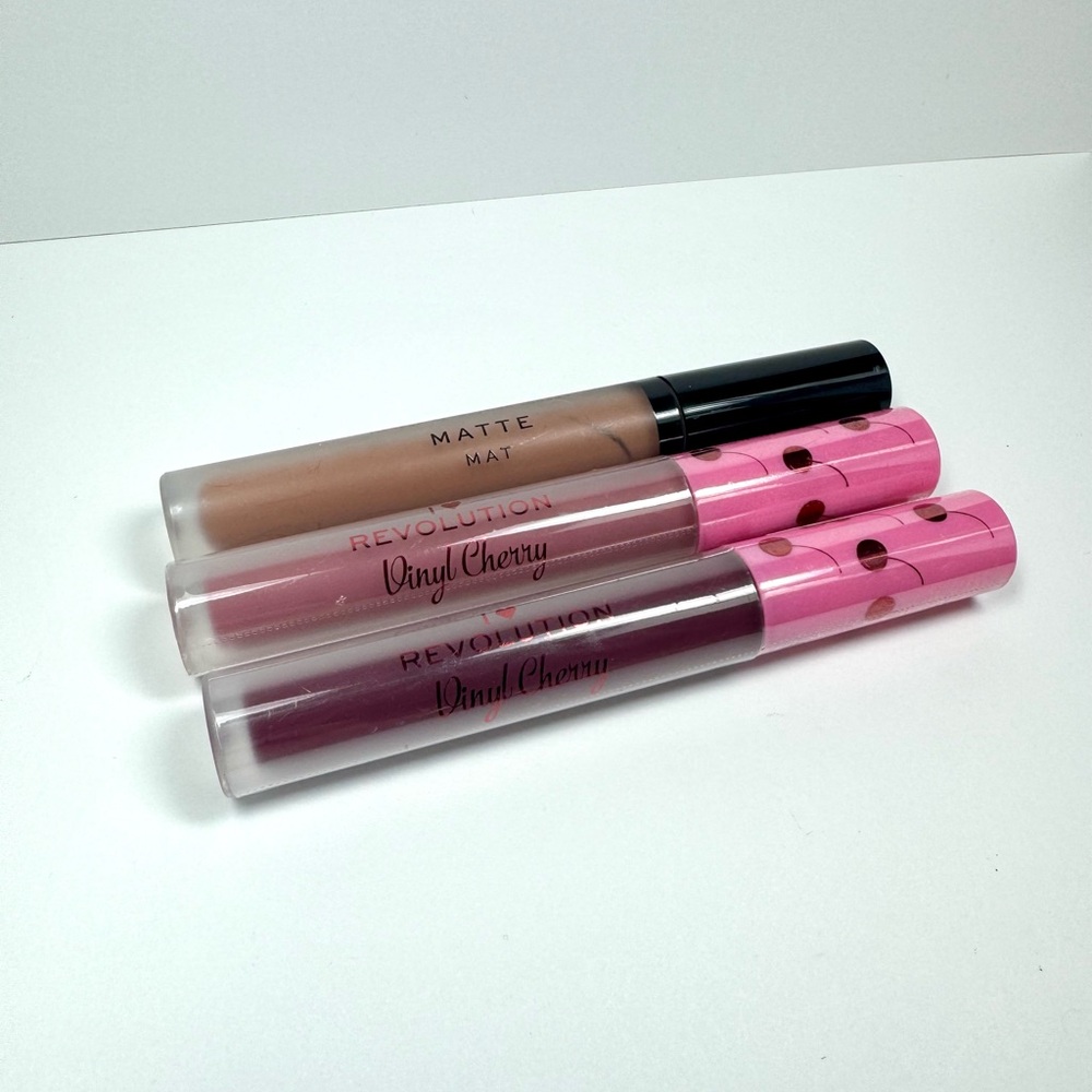 Revolution Vinyl Cherry Lip Gloss & - Matte Lip Bundle